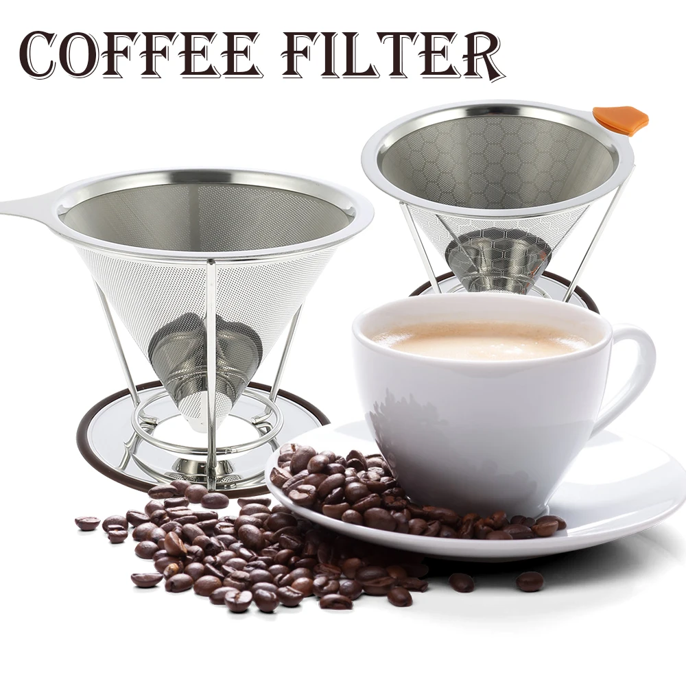 Двойной Слои Кофе фильтр 304 Нержавеющая сталь капельного держатель Воронка