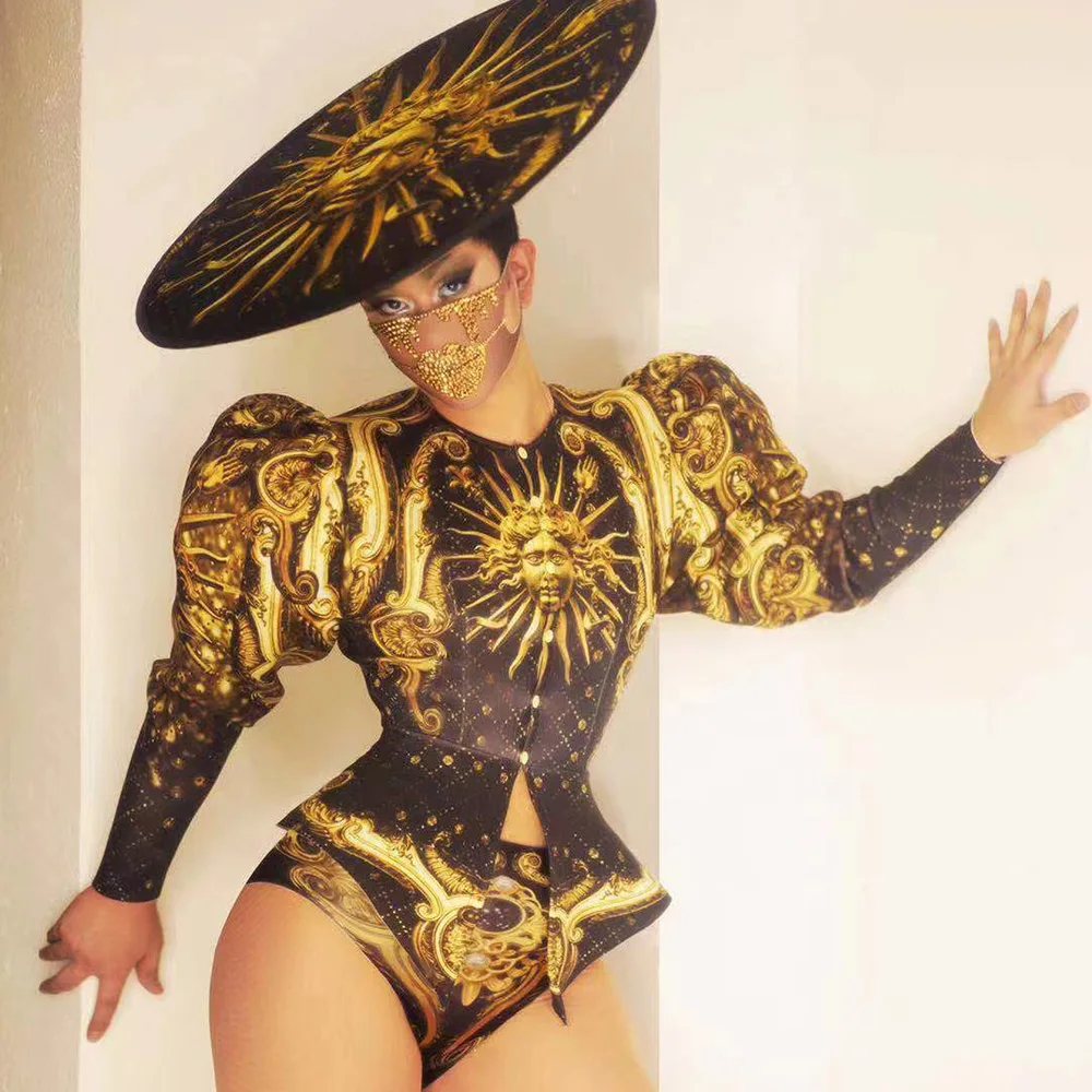 Длинные Пышные рукава с принтом солнца обтягивающая рубашка на пуговицах шорты