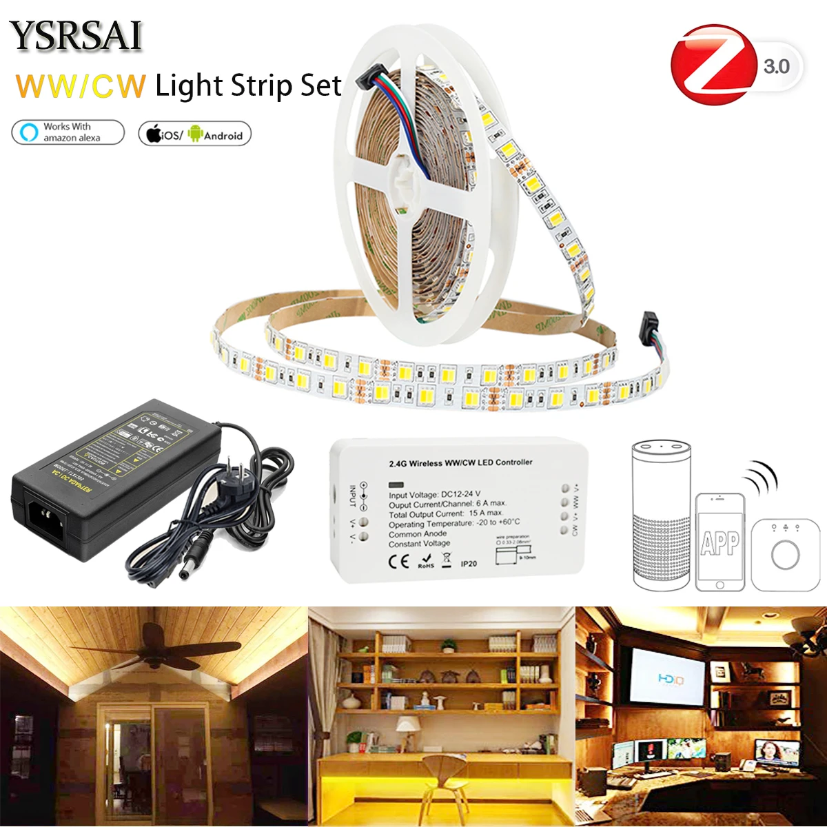 Контроллер Zigbee 3 0 CCT 5050 2 в 1 CW/WW Светодиодная лента с цветовой температурой