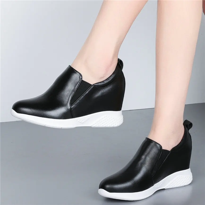 2021 Fashion Sneakers Women Genuine Leather Wedges High Heel Ankle Boots Female Round Toe Comfortable Walking Shoes Casual | Обувь