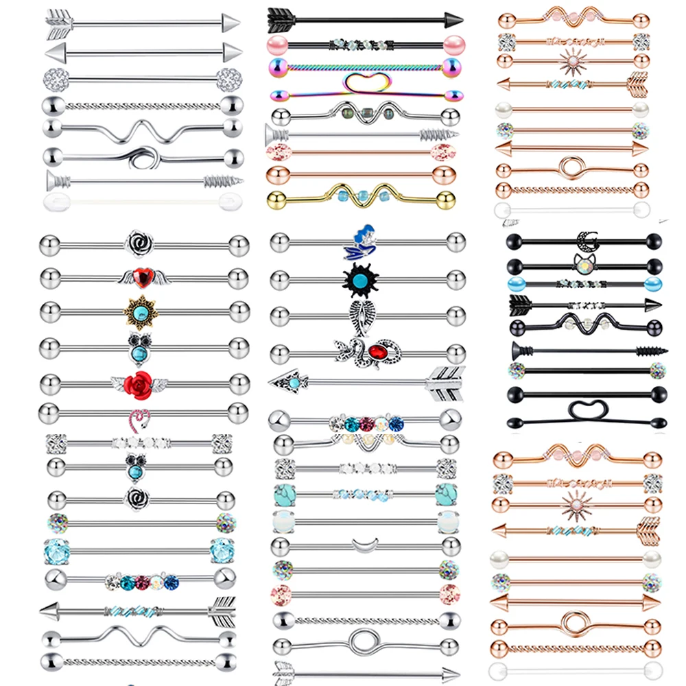 14G Industrial Piercing Barbells Jewelry Surgical Steel CZ Marble Pearl Style for Women Men Cartilage Earring Body - купить по