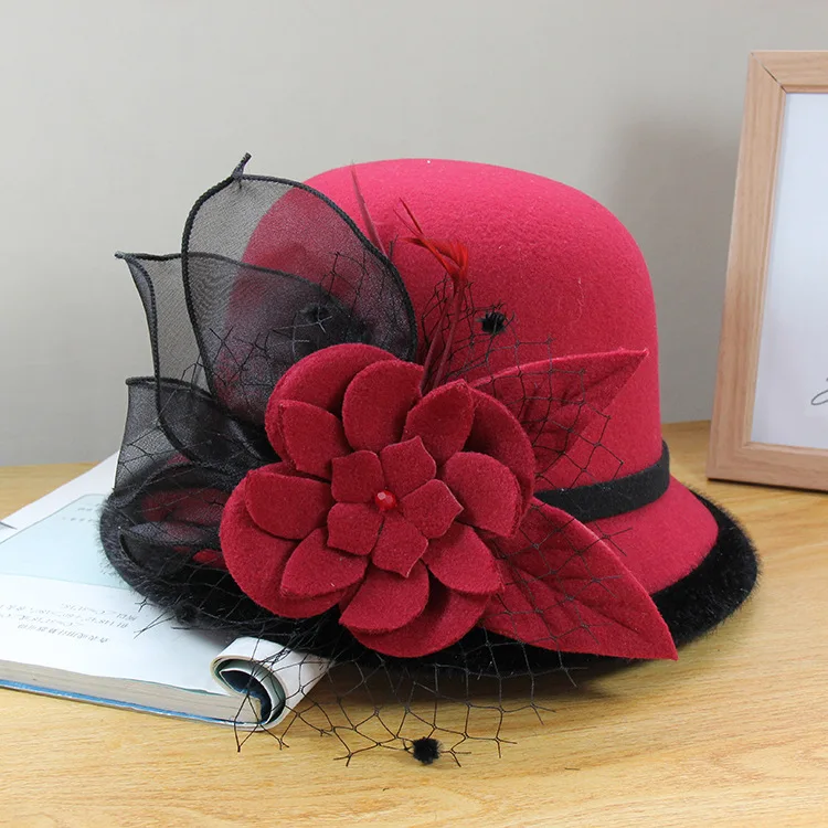 Шляпа из сетчатой пряжи с цветами вечерняя осенне-зимняя 2020