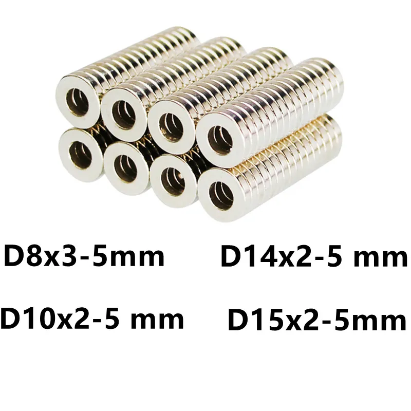 10 50 100 шт./лот кольцевой магнит 8*3 10*2 14*2 15*2 отверстие 5 N35 NdFeB 8x3-5 10x2-5 14x2-5 15x2-5