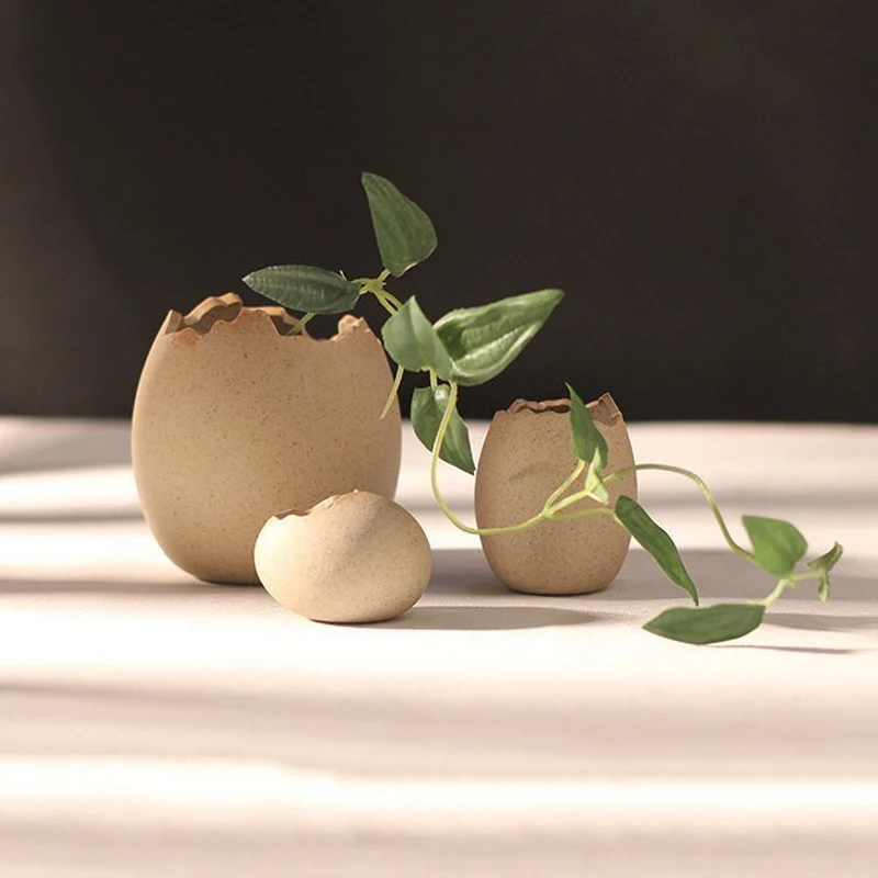 Creative Eggshell stoneware vase ceramic flower pastoral style personality hydroponic small pebbles ornament decor | Дом и сад