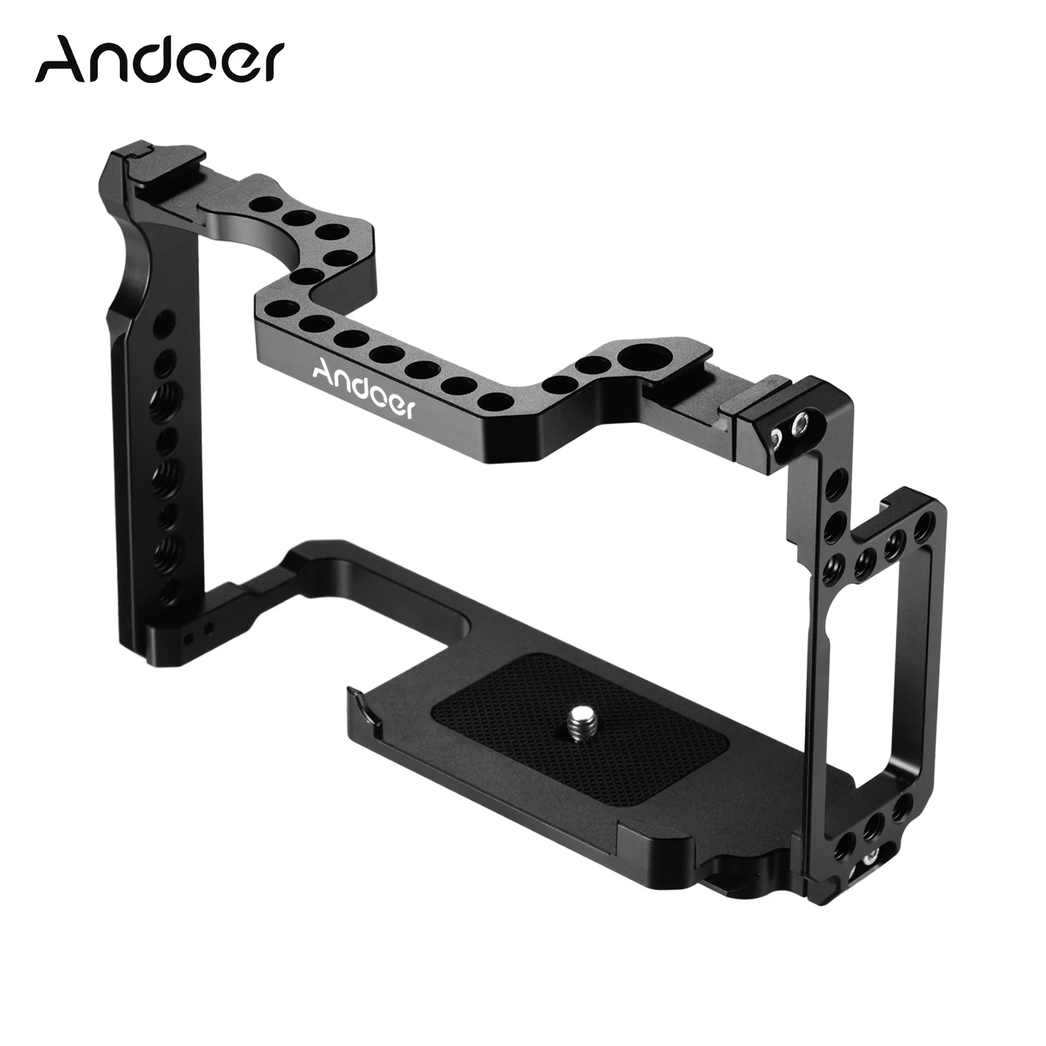 Andoer Camera Cage Aluminum Alloy with 1/4 Inch &amp 3/8 Screw Holes Dual Cold Shoe Mount for Canon 5DS 5DR 5D Mark IV/III/II |