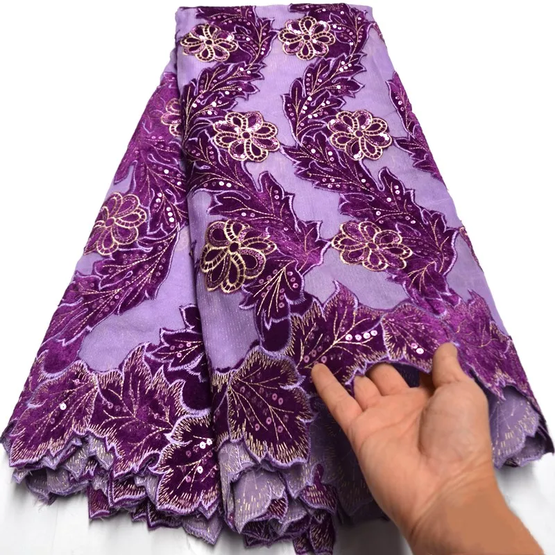 5 ярдов вышитая бархатная кружевная ткань с блестками Красивая и модная