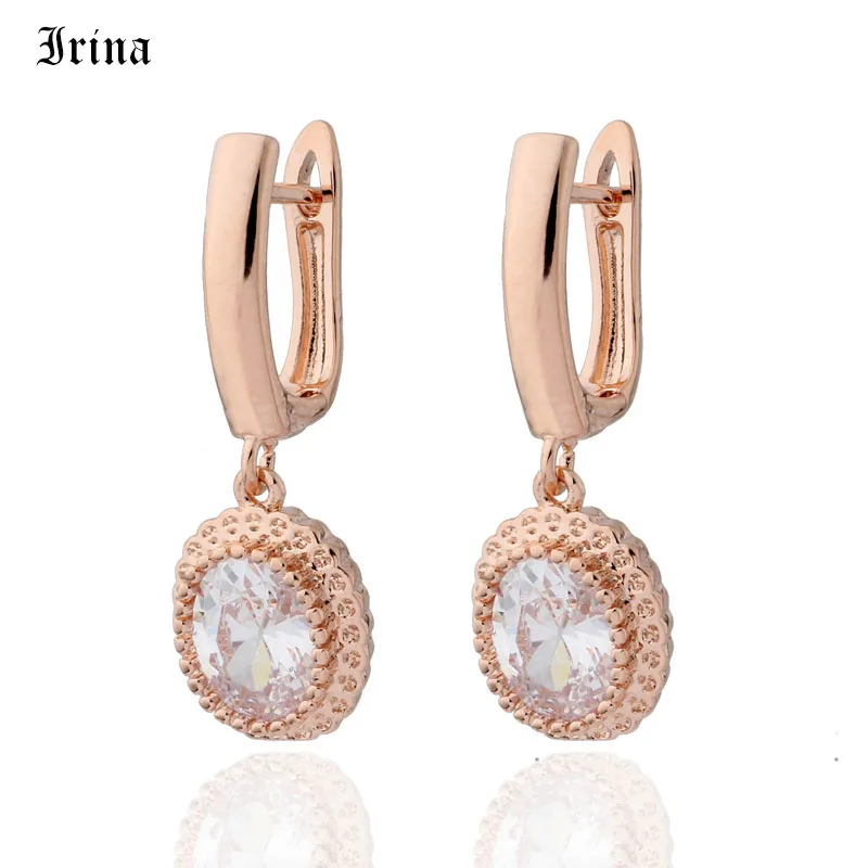 Женские серьги-подвески в форме яйца розовое золото 585 пробы с фианитом |