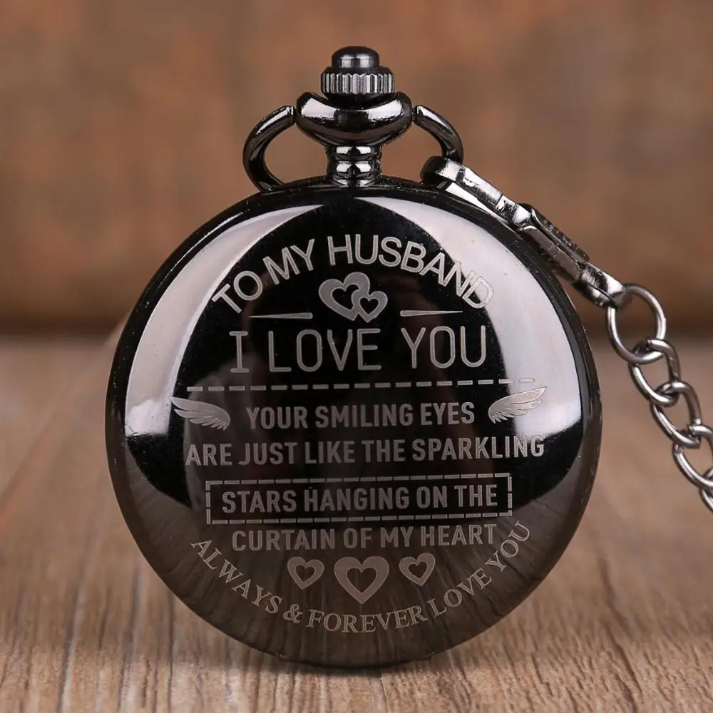 Great Gift Quartz Pocket Watch TO MY Husband I LOVE YOU Chain Clock Anniversary Gifts to My Soulmate Best Friend Unique Watches |