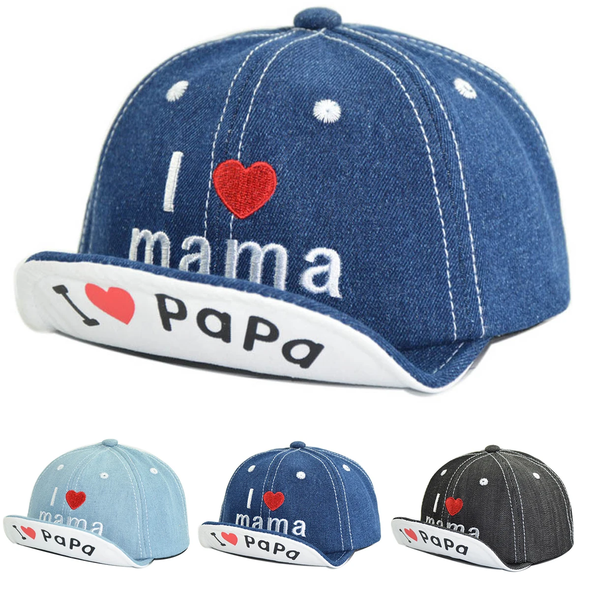 Регулируемый для малышей с надписью Heart шапка вышивкой джинсовые Бейсбол Кепки