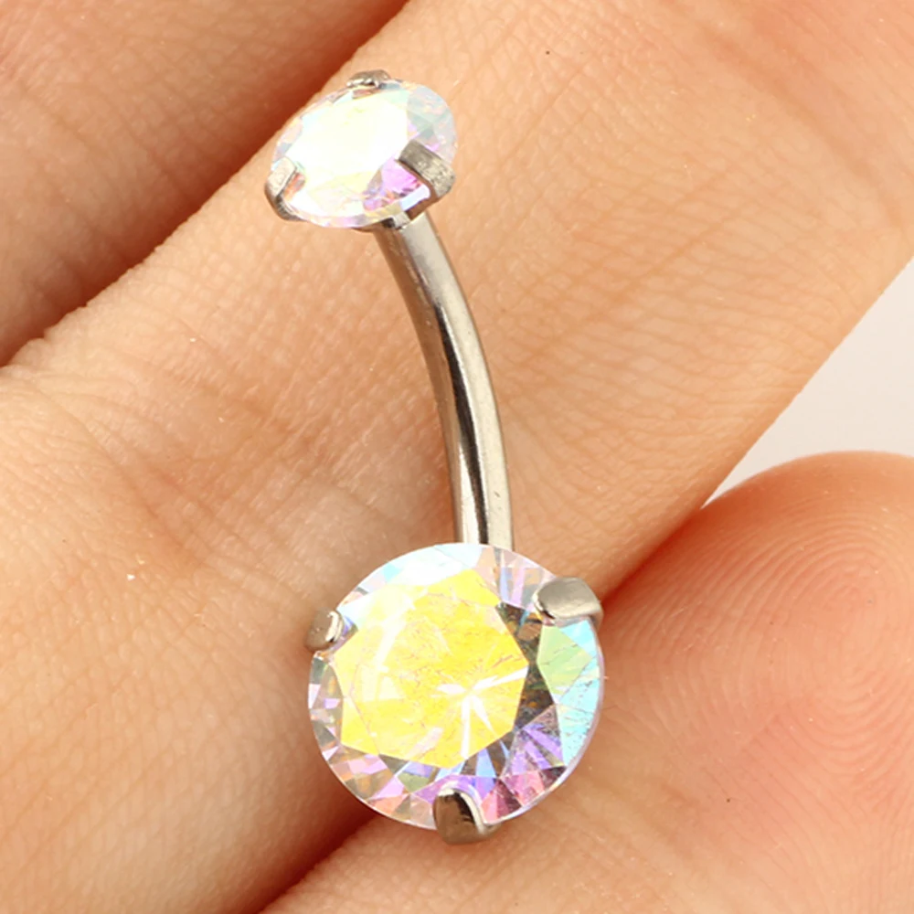 JUNLOPWY 14G Навигационные кольца из нержавеющей стали на пупок с кристаллом AB Zircon, серьги для хряща трагуса, украшения для тела 20/50 шт.