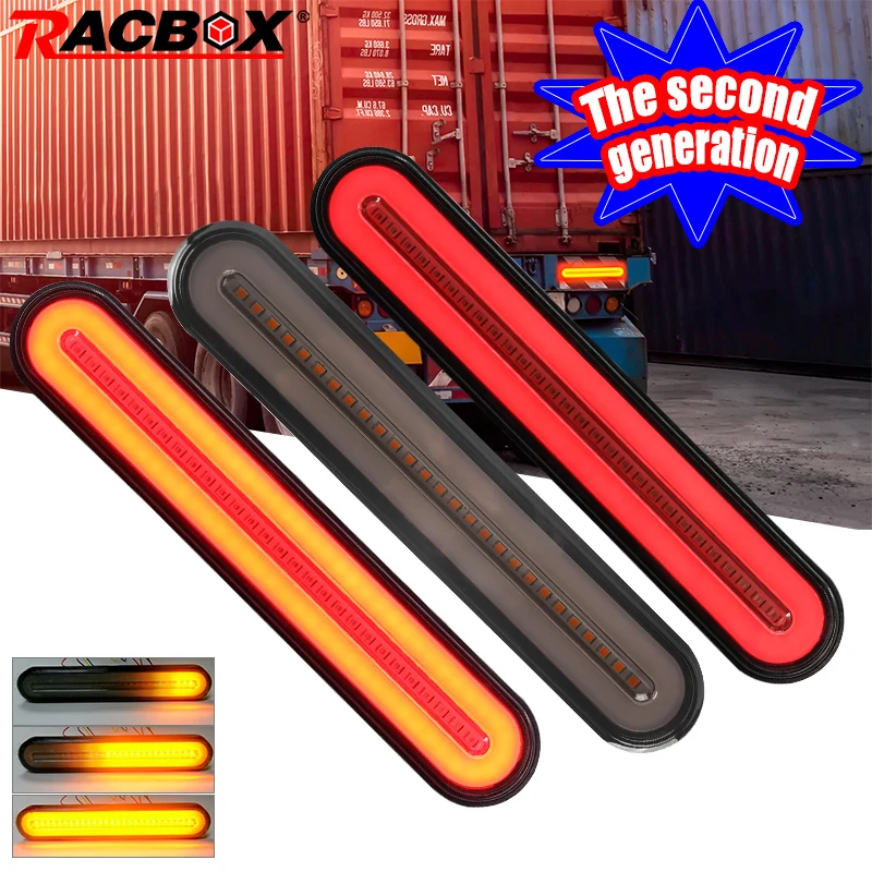 Racbox 2pcs The Second Generation LED Trailer Truck Brake Light 3 in1 Neon Halo Ring Tail Stop lamp waterproof Turn |