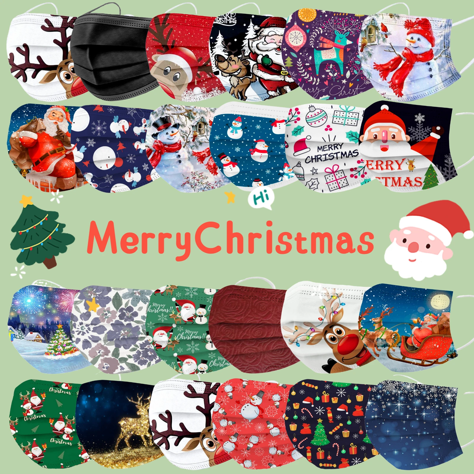 50 шт. маски для взрослых маска лица Рождество Санта красочный принт промышленная