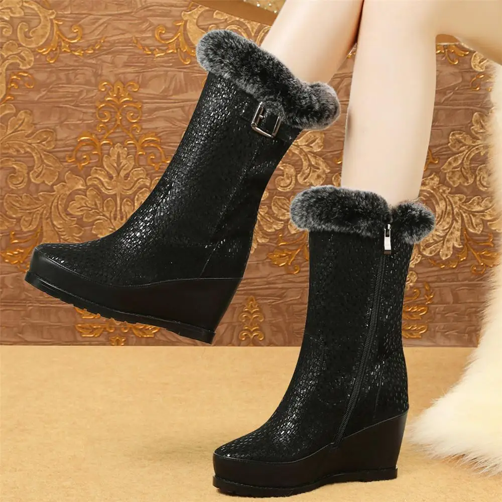 2020 Winter Fashion Sneakers Women Genuine Leather Wedges High Heel Motorcycle Boots Female Warm Rabbit Fur Platform Pumps Shoes | Обувь