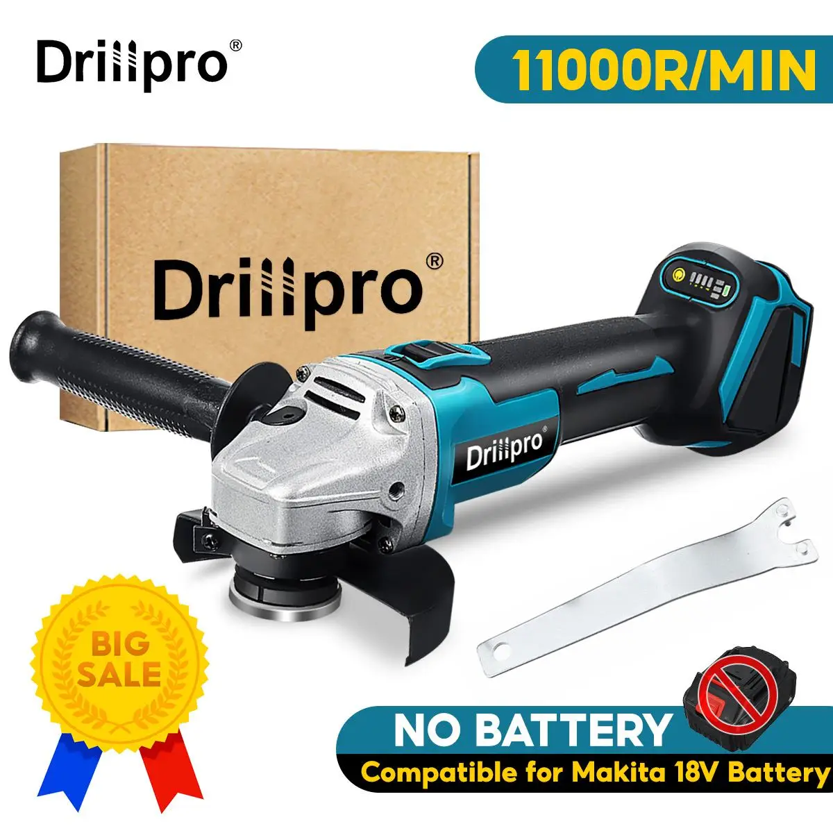 Бесщеточная угловая шлифовальная машина Drillpro 125 мм 18 в 10000 об/мин