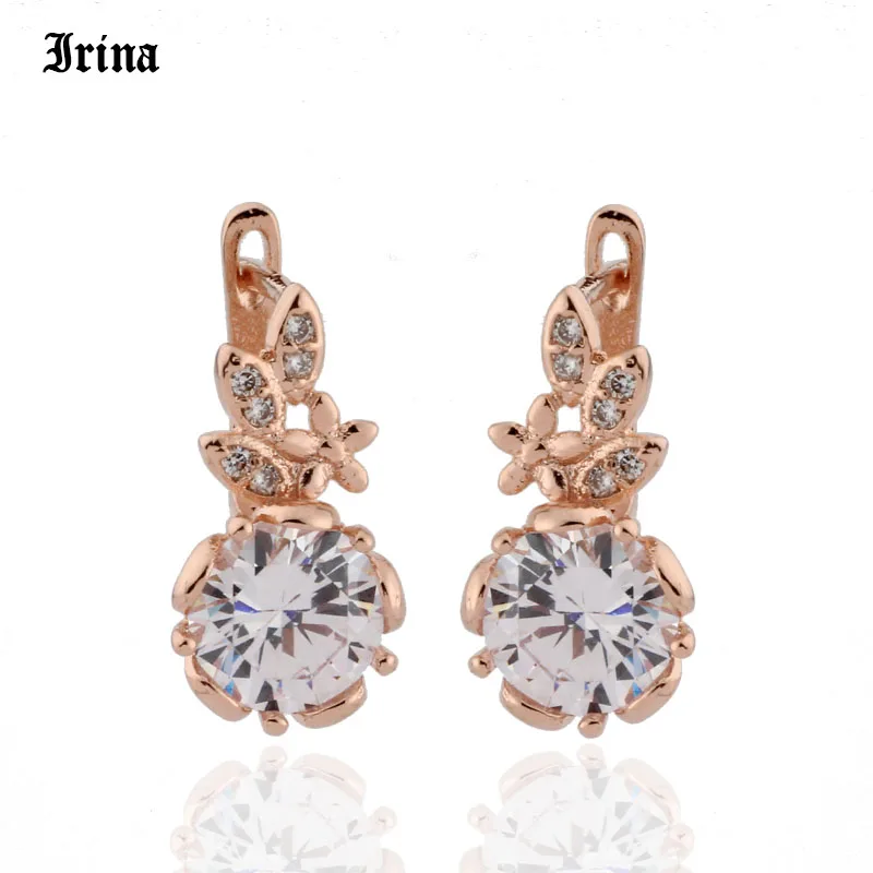 Золотые 585 винтажные круглые серьги-капли с цветами из циркона женские