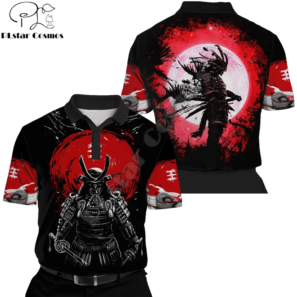 Oni Mask Samurai Tattoo 3D All Over Printed Мужская рубашка поло Летняя футболка с коротким рукавом