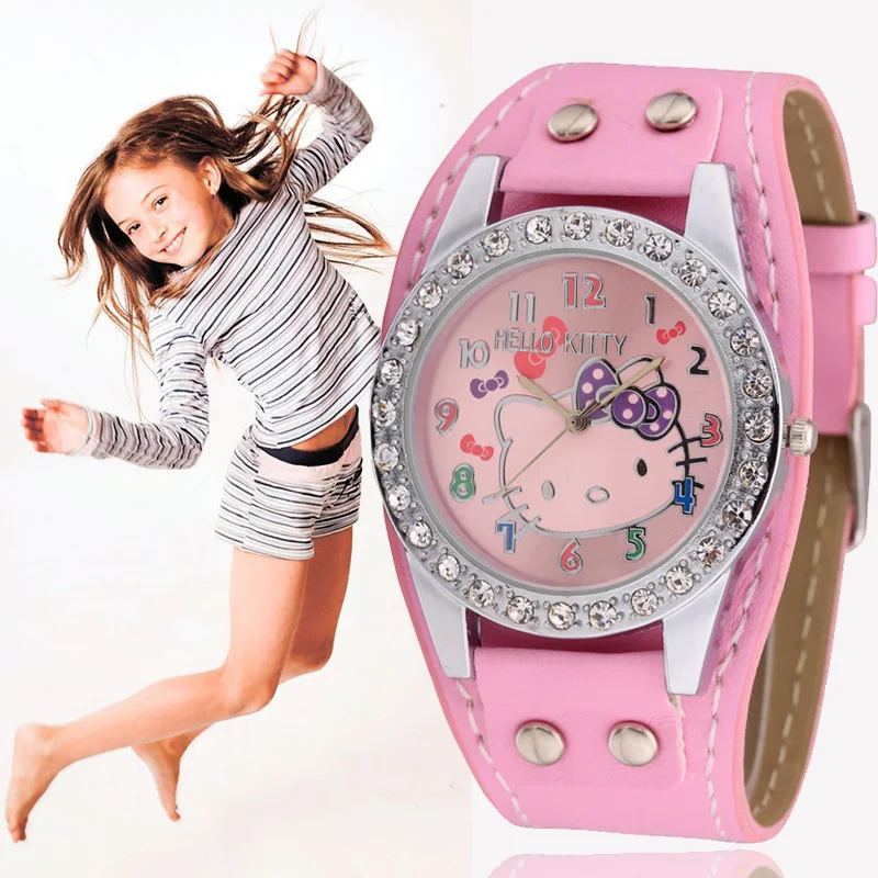 Детские розовые наручные часы с мультяшным рисунком для девочек модные детские