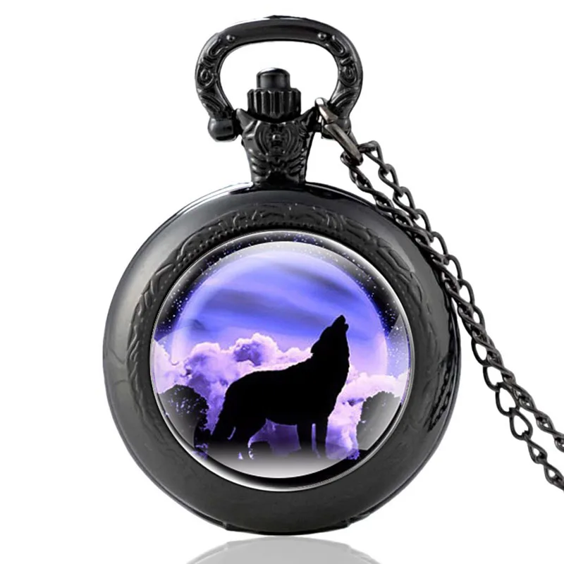 Одинокий волк в лунном свете стеклянный кабошон кварцевые винтажные карманные