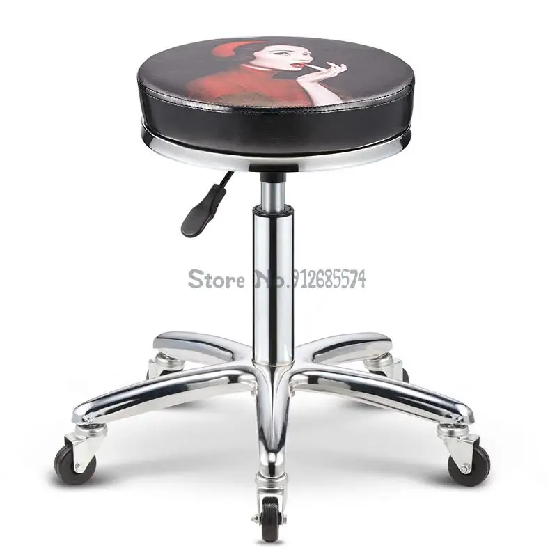 Косметический стул парикмахерский для маникюра вращающийся подъемный круглый