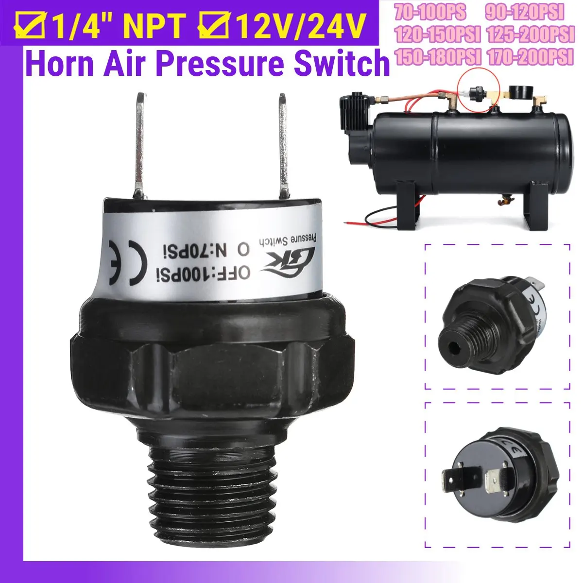 Переключатель давления воздушного компрессора сверхмощный клапан 70-100PSI 170-200 PSI-PSI