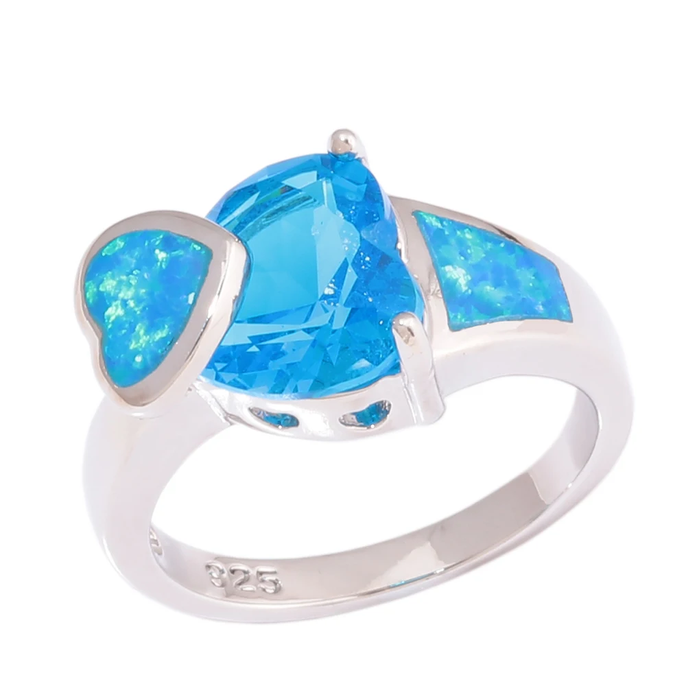 Женское кольцо с голубым огненным опалом CiNily посеребренное Ювелирное Украшение