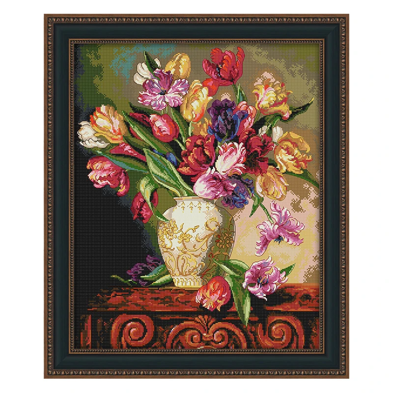 Вышивка крестиком Dmc наборы для вышивки ваза с тюльпанами г. рукоделие 14CT печать