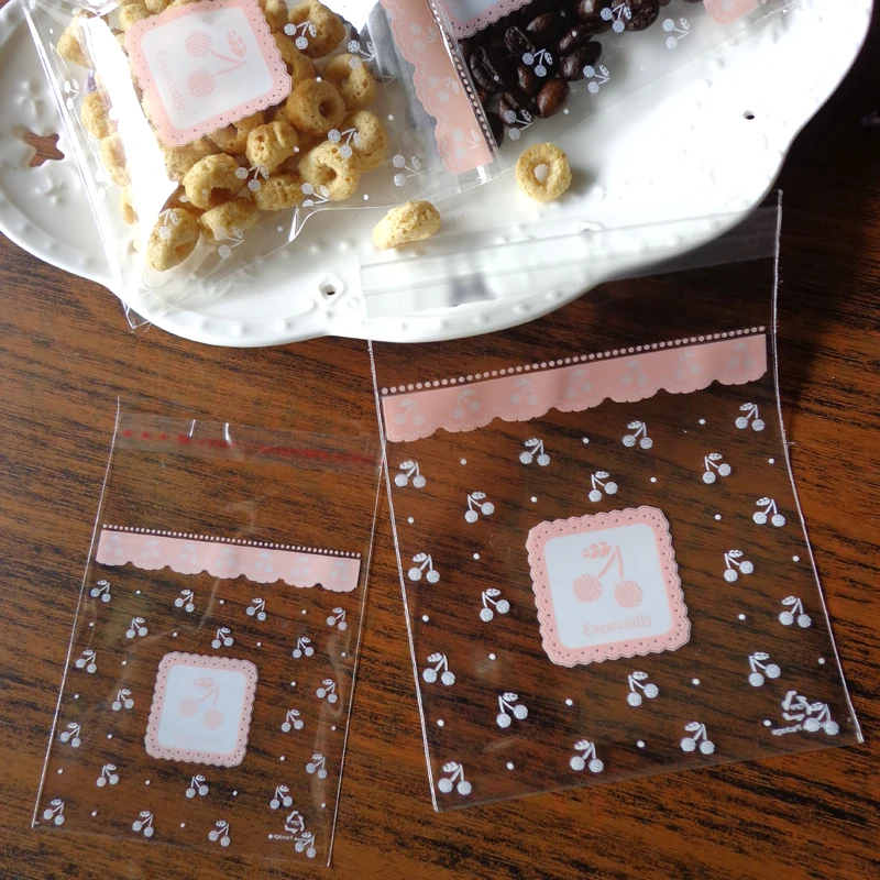 100pcs Cherry Transparent Opp Plastic Bags Candy Cookie Cellophane Bag Wedding Party Gift Stationery Envelope 7x7cm | Канцтовары для