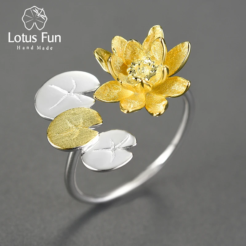 Женское кольцо с цветком лилии Lotus Fun элегантное регулируемое из стерлингового