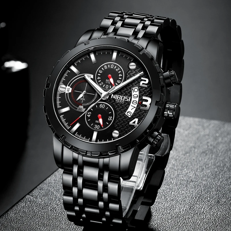 Мужские кварцевые часы NIBOSI с хронографом из нержавеющей стали | Наручные