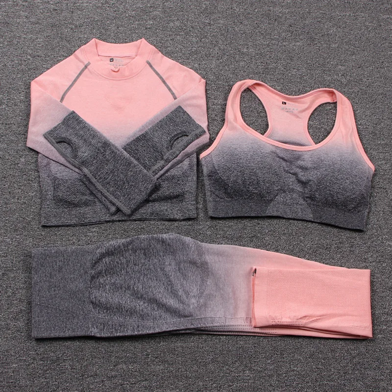 Gym Seamless Yoga Set Fitness Clothing Workout Clothes Women Gradient Crop Top Sports Bra High Waist Leggings Sport Suit Female | Спорт и