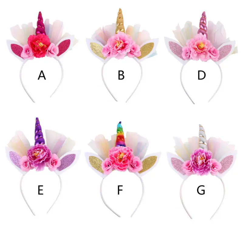 Ободок с рогом единорога для маленьких детей повязка на голову цветочным принтом
