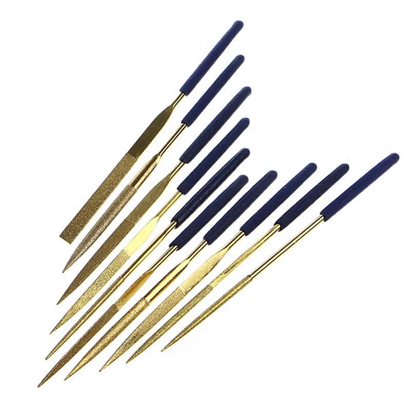 10 шт Мини файлы Титан алмазная игла для покрытия на плоской подошве набор файлов