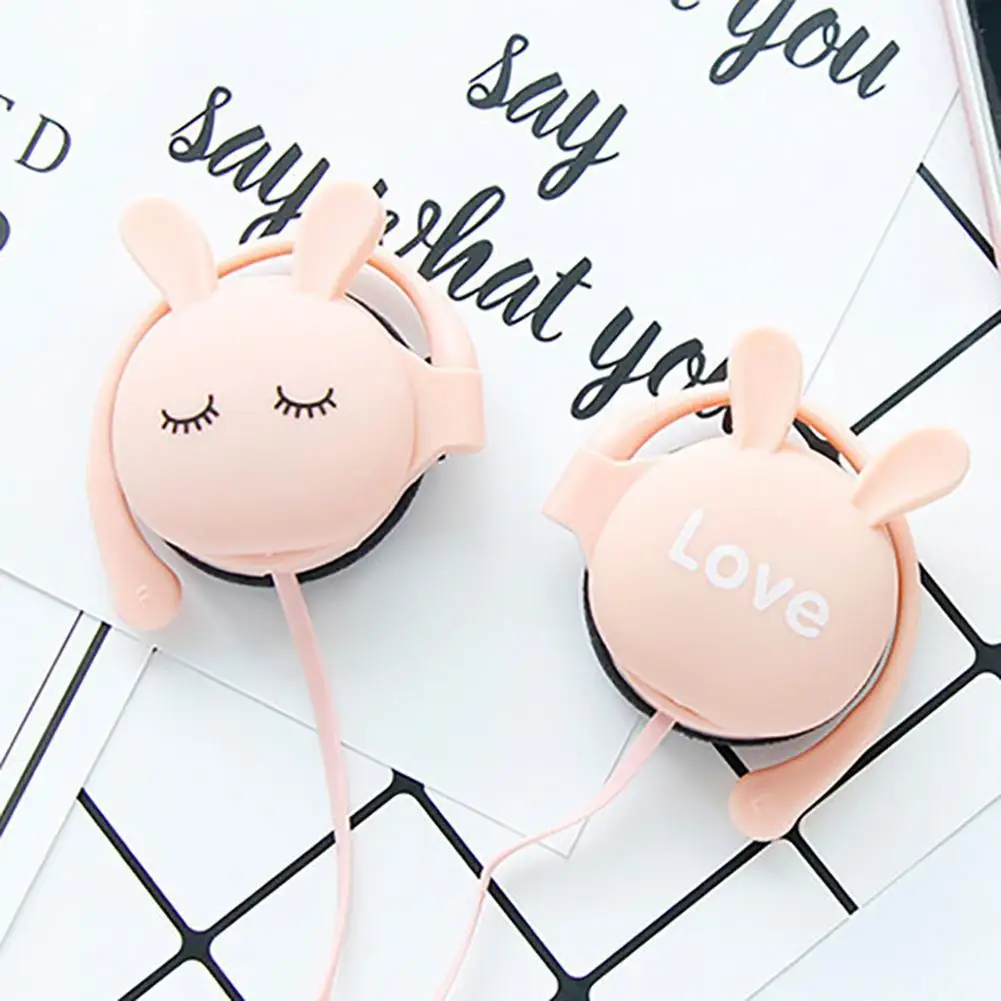 Creative cute cartoon rabbit stereo headset noise reduction with microphone 3.5 mm ear-hook sports music gift | Электроника