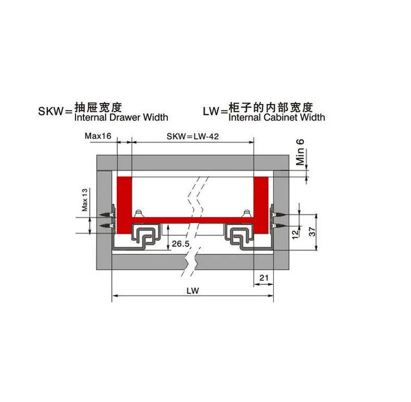 Выдвижной выдвижной ящик с одним удлинителем мягкой застежкой 3/4 удлинитель 2-Fold