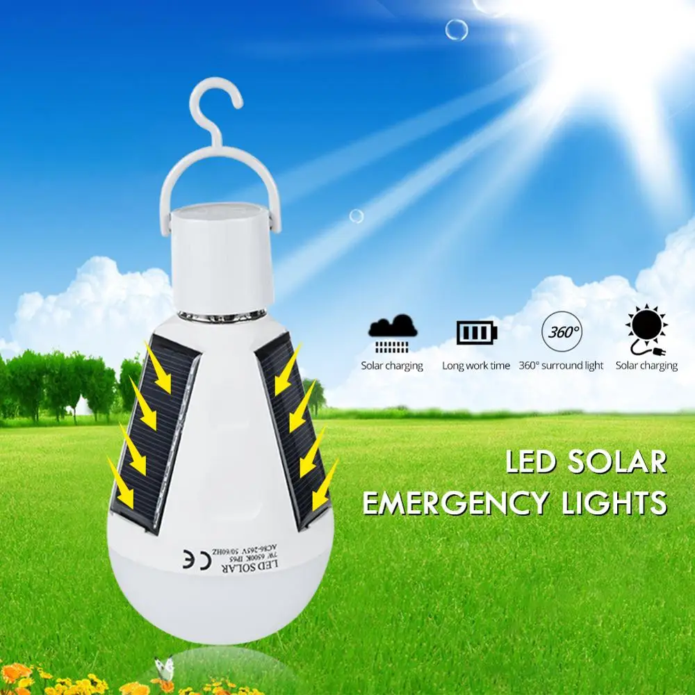 Перезаряжаемая Солнечная панельная лампа E27 85-265 в 7 Вт 12 Светодиодный светильник