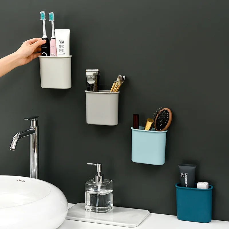 Wall Hangers Bathroom Storage Box Toothbrush Case Toothpaste Shelf Traceless Stick Organizing |