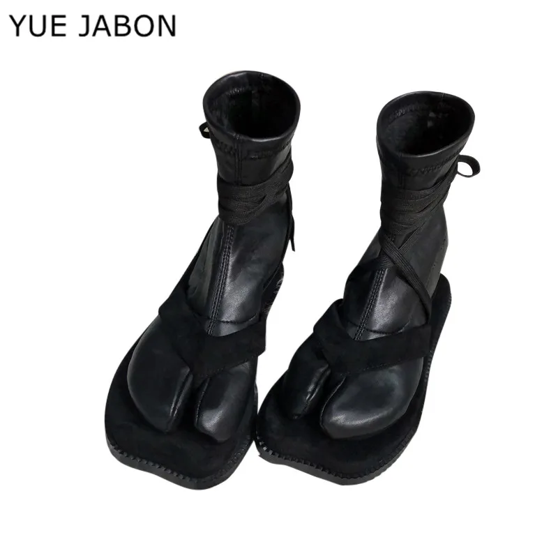 Дизайнерские Разделение носок Для женщин с поперечными ремешками ботинки на