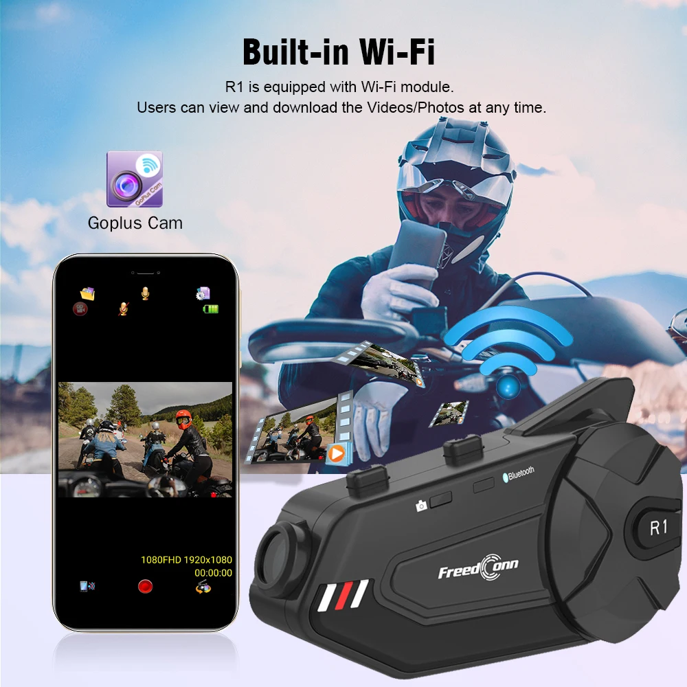 Bluetooth-гарнитура FreedConn R1 plus для мотоцикла водонепроницаемая 1080P HD Wi-Fi FM | Автомобили
