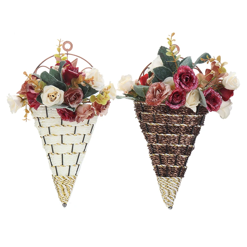 Белый/коричневый натуральная плетеная корзина для цветов настенный горшок