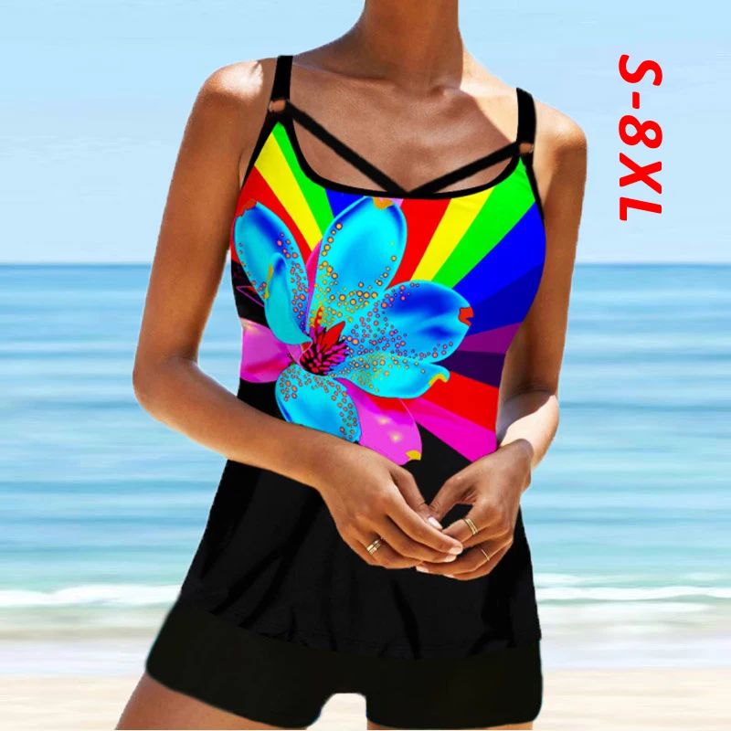 Новинка 2022 Женский размера плюс цветочный принт S-6XL Tankini женский купальник из