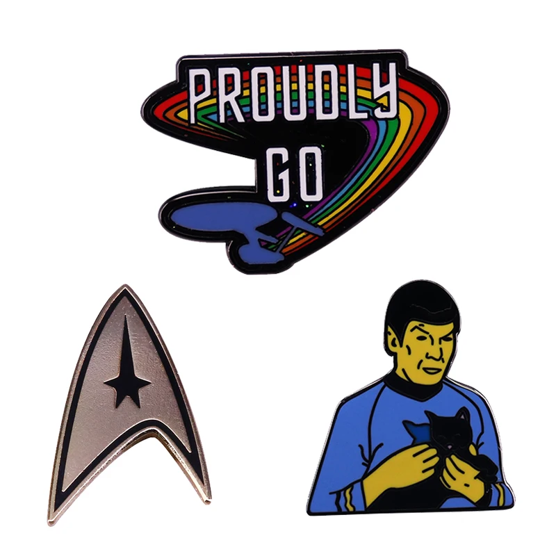 Значки для сумок, булавки-значки Star Treks Glitter Rainbow Proudly Go Spock Starfleet Enamel Pin Brooches Bag Lapel Pins Cartoon Anime Badge Backpack Jewerly.