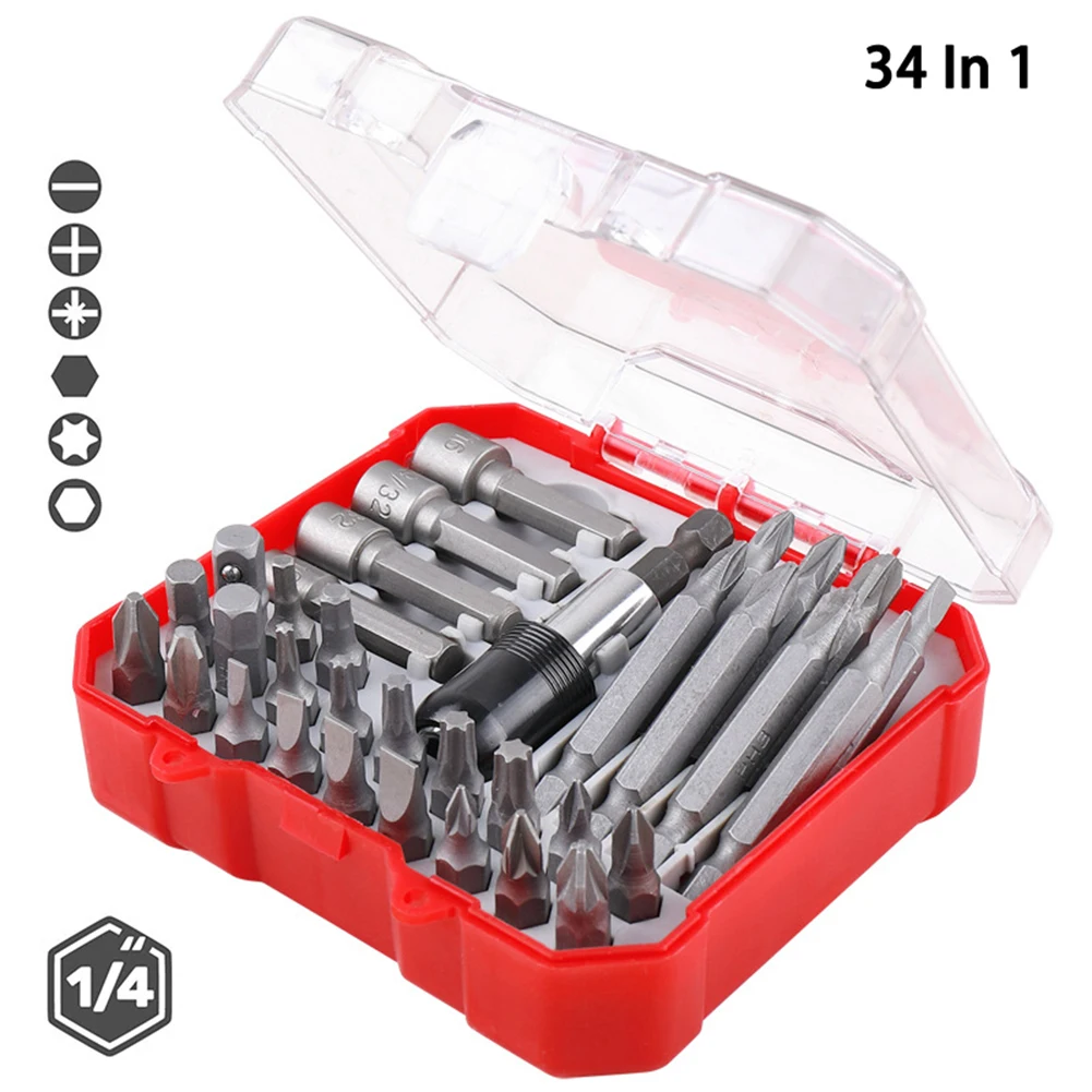 34Pcs/Set Hi-Spec Screwdriver Bits Set Magnetic 25mm 50mm Long Bit With Adapter Extension In Case | Инструменты