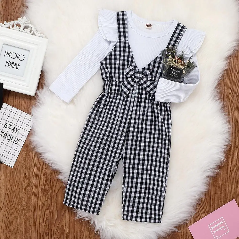 Детская одежда из 2 предметов для маленьких девочек топ футболка клетчатый