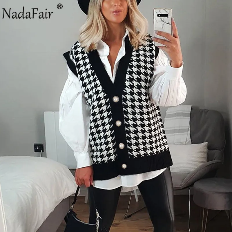 Женский винтажный кардиган Nadafair черный вязаный Повседневный джемпер с v-образным