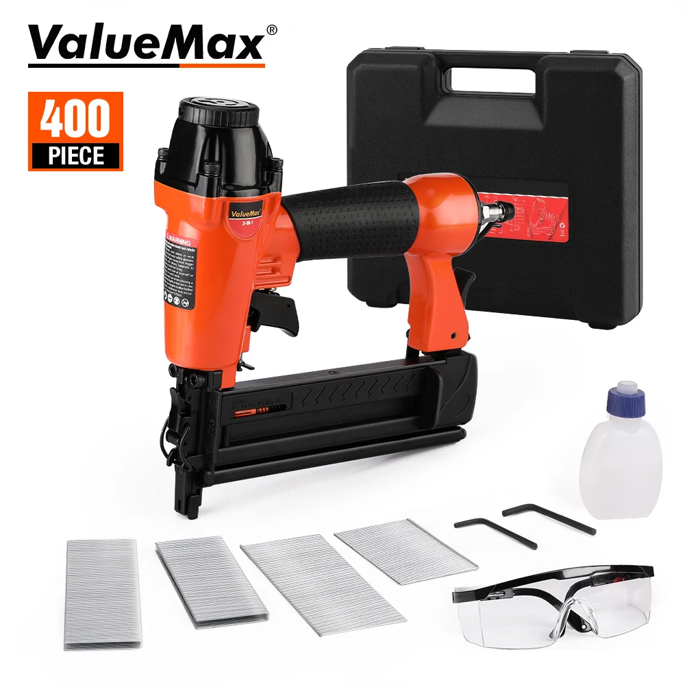 ValueMax Air Nail Gun Furniture Brad Nailer Pneumatic Wood Frame Stapler Tool Power Tools with 400pc Staples | Инструменты