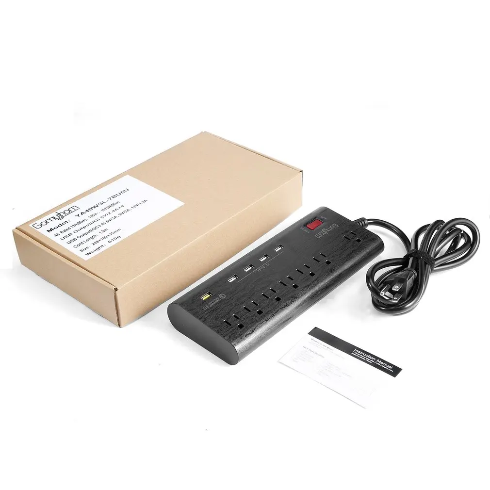 Сетевое зарядное устройство USB с 7 розетками 1 портом QC 3 0 и 4 умными удлинителями