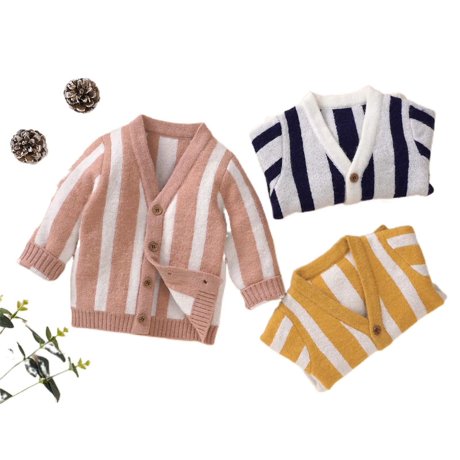 Одежда для новорожденных мальчиков и девочек кардиган в полоску с V-образным