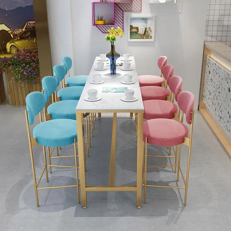  Tea shop bar chair Nordic home high net red gold casual bench |