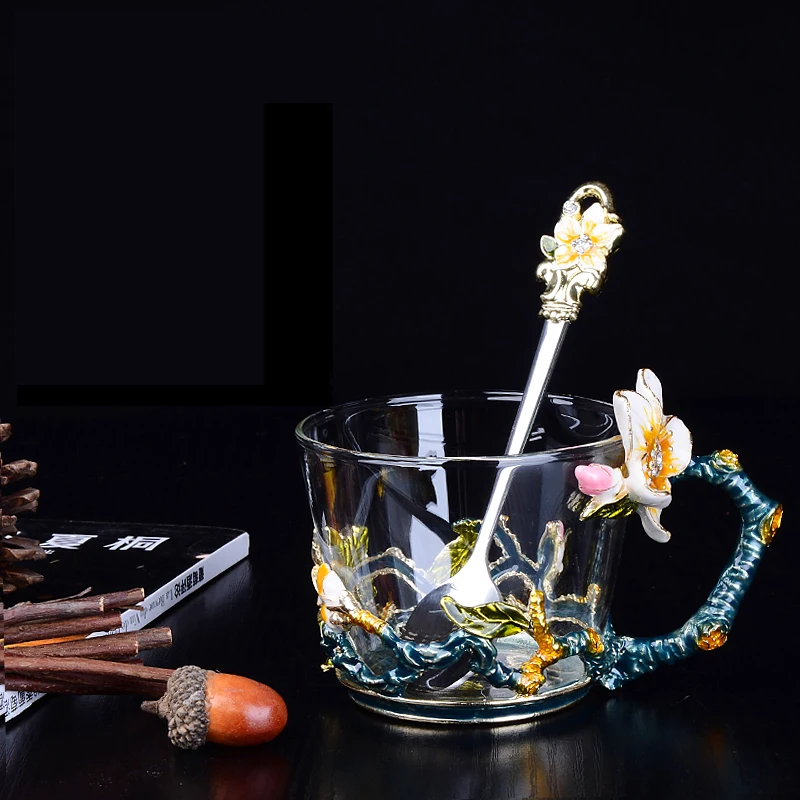 Высококачественные стеклянные кофейные чашки наборы блюдец с ложкой