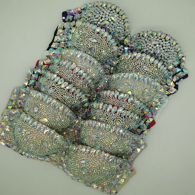 Блестящий бюстгальтер со стразами AB бар сценическое представление кристаллы